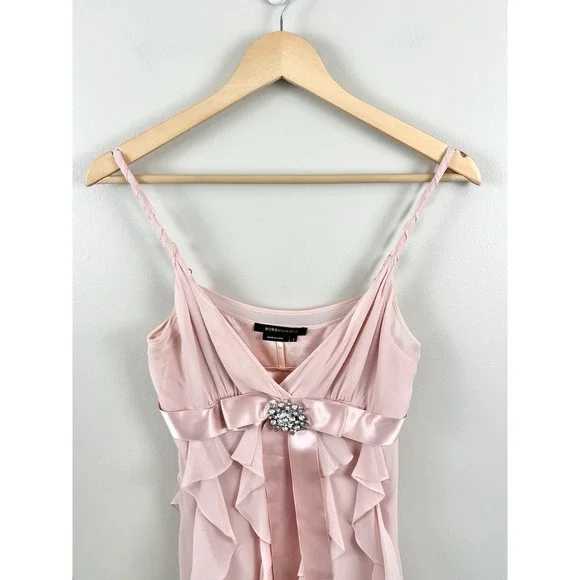 BCBG MAX AZRIA Strappy Dress Cascading Ruffle Silk Fairy Blush Pink Sz 2 - Picture 3 of 11
